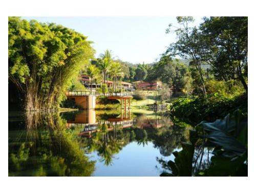 Linda vista para uma lagoa, rodeada de muito verde