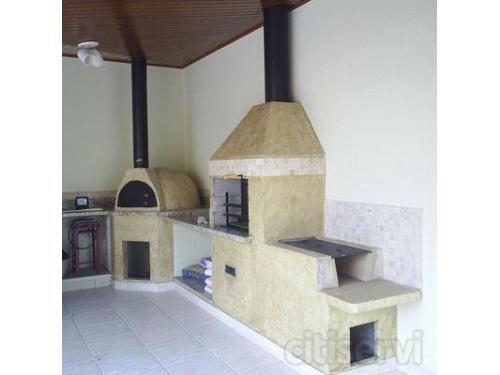 kit cozinha rústica, composto de fogão à lenha, forno caipira e churrasqueira