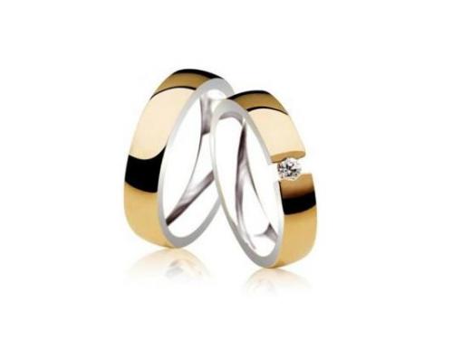 Par de alianças de ouro 18k com prata 950