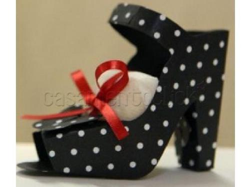 Porta bem casado sapatinho cor preto com poá branco